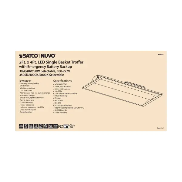 2x4 Emergency Backup LED Troffer - Single Basket - Image 3