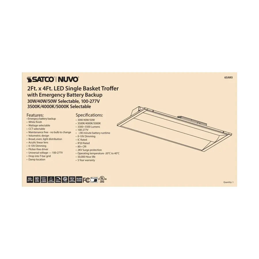 2x4 Emergency Backup LED Troffer - Single Basket - Image 3