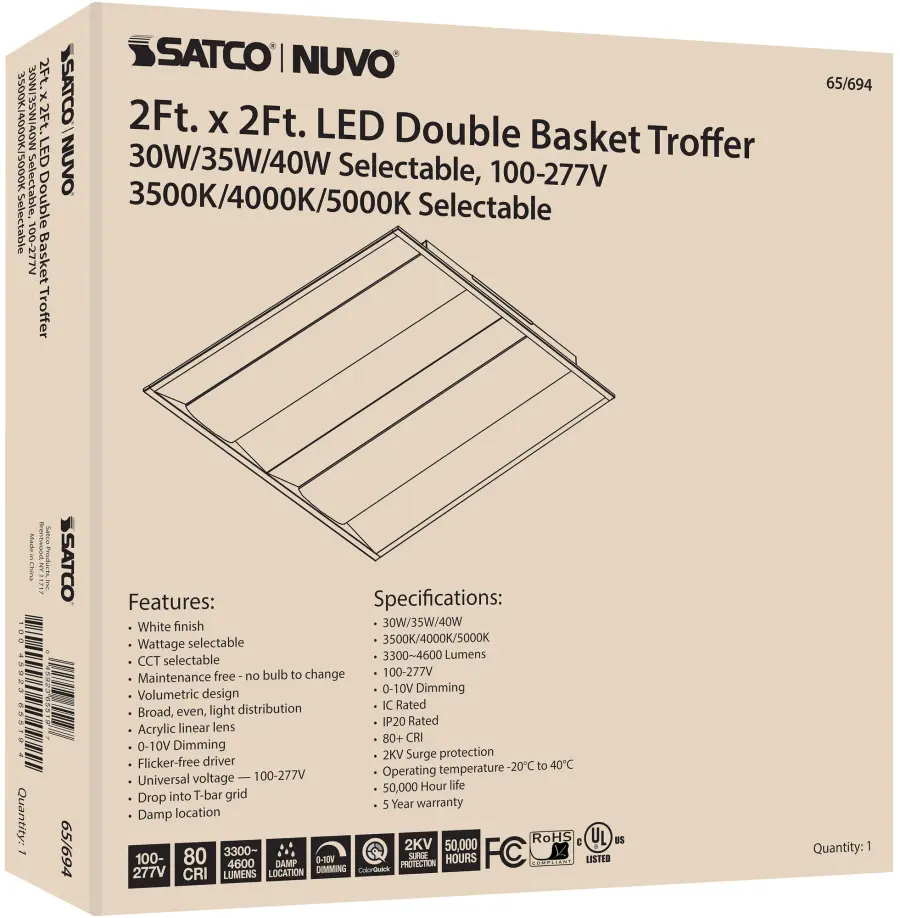 2x2 Double Basket LED Troffer - Selectable Wattage & CCT - Image 11