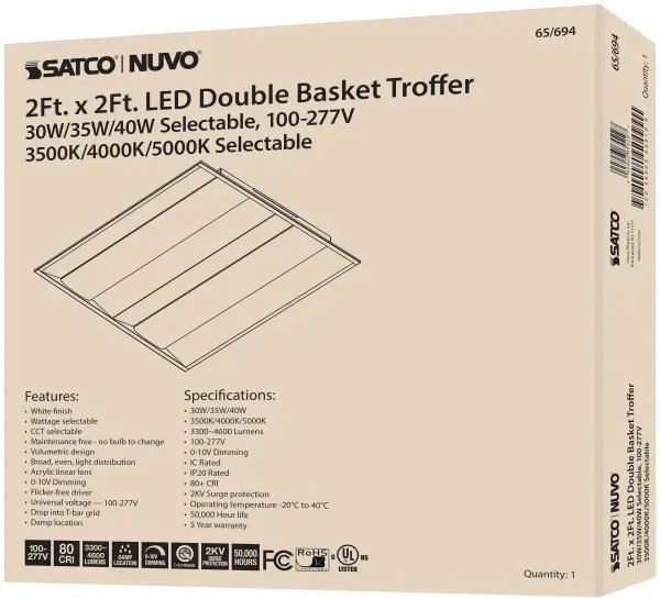 2x2 Double Basket LED Troffer - Selectable Wattage & CCT - Image 10