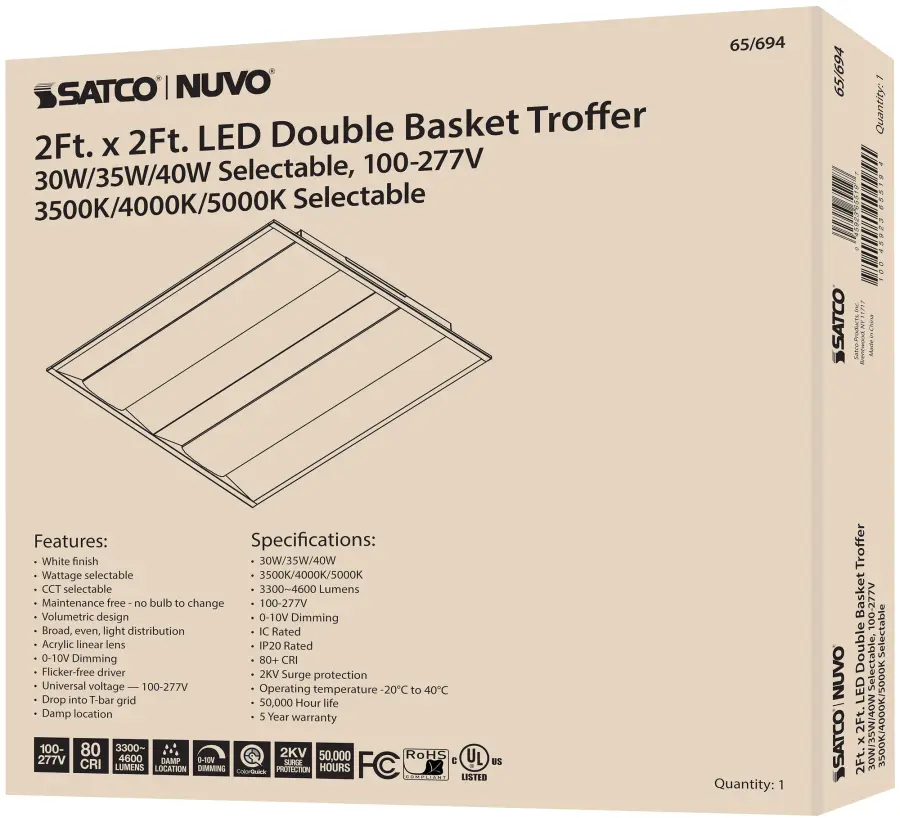 2x2 Double Basket LED Troffer - Selectable Wattage & CCT - Image 10