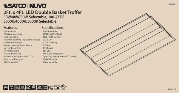 2x4 Double Basket LED Troffer - Selectable Wattage & CCT - Image 5