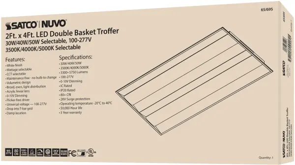 2x4 Double Basket LED Troffer - Selectable Wattage & CCT - Image 9