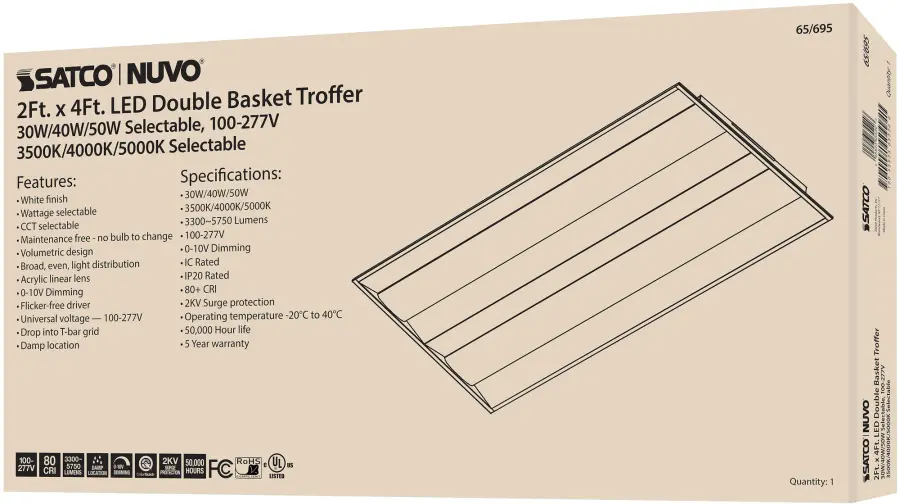 2x4 Double Basket LED Troffer - Selectable Wattage & CCT - Image 9