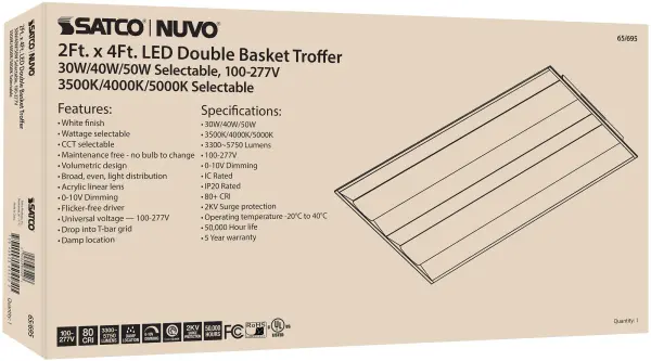 2x4 Double Basket LED Troffer - Selectable Wattage & CCT - Image 10