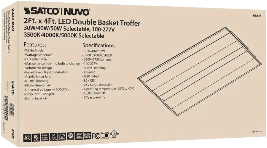 2x4 Double Basket LED Troffer - Selectable Wattage & CCT - Image 10