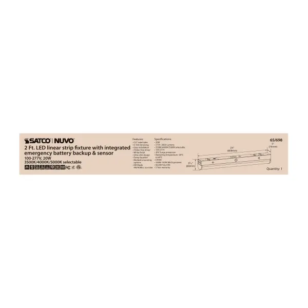 Professional-grade linear strip light combining CCT selectable technology, integrated emergency battery backup, and motion sensors. Ideal for utility spaces and commercial applications requiring reliable illumination with safety features. - alternate view