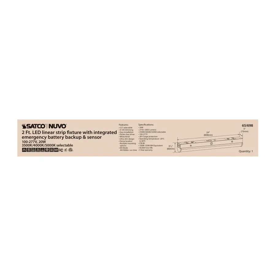 2ft LED Linear Strip Light with Emergency Backup & Sensor - Image 2