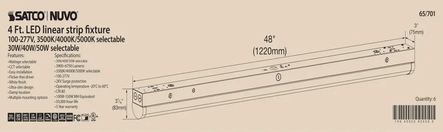 4 ft. LED Linear Strip Light - Wattage and CCT Selectable - Image 16