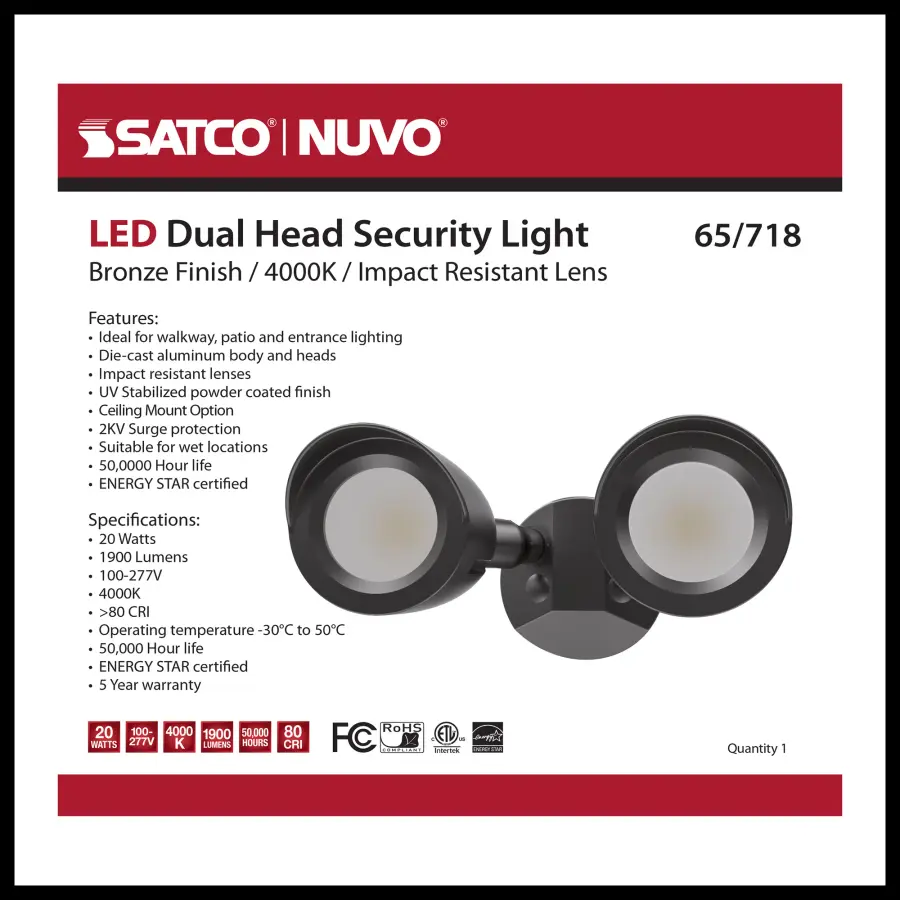 LED Dual Head Security Light - Bronze - Image 11