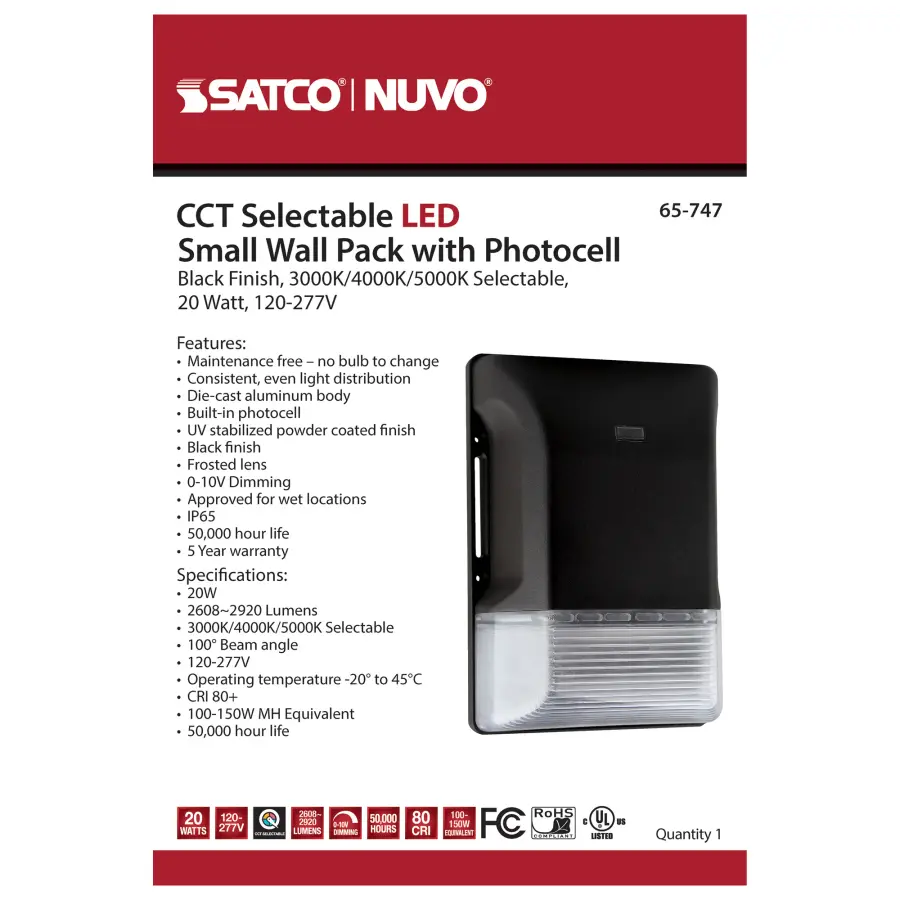 20W LED Small Wall Pack with Photocell - CCT Selectable - Image 9