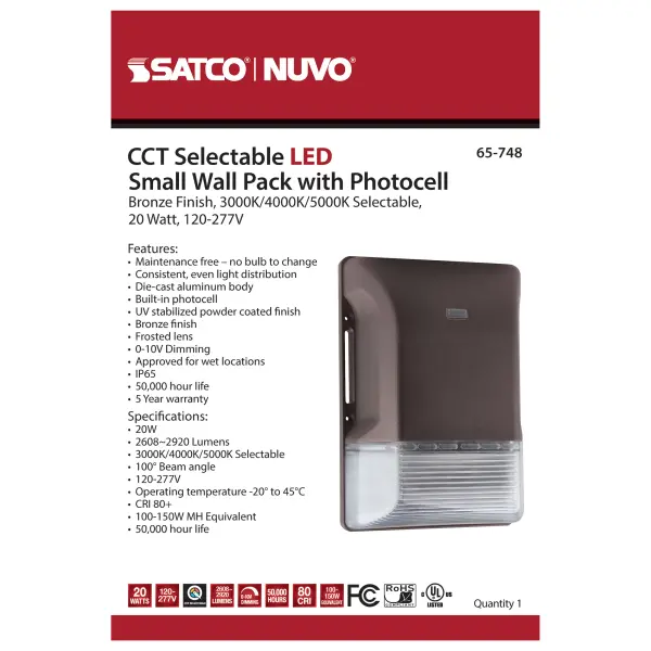 20W LED Small Wall Pack with Photocell - Bronze - Image 8