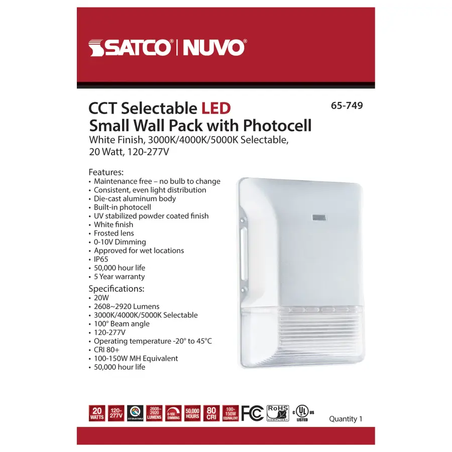 20W LED Small Wall Pack with Photocell - CCT Selectable - Image 8