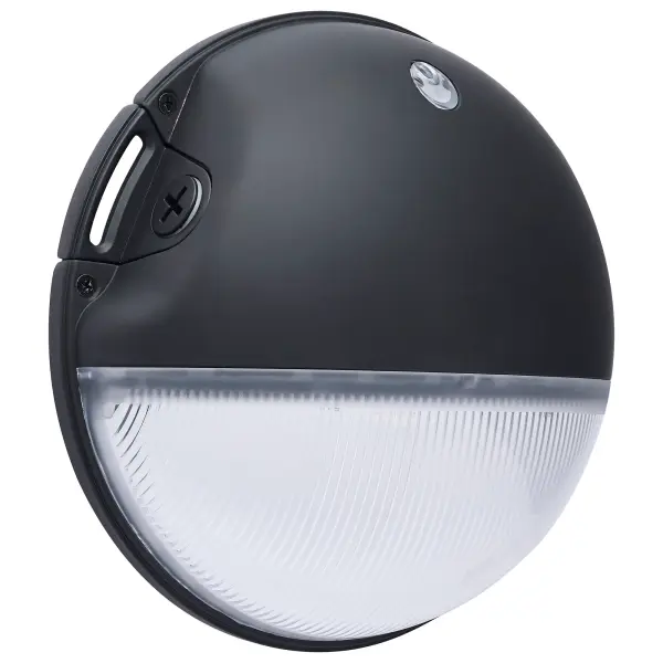 This compact 20W LED wall pack delivers 2600 lumens with selectable color temperatures (3000K/4000K/5000K) and a built-in photocell for automatic dusk-to-dawn operation. IP65-rated for wet locations.