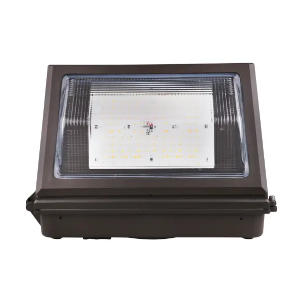 This versatile commercial-grade wall pack offers exceptional flexibility with selectable color temperatures (3000K-5000K) and wattage options (80W-120W). Features integrated bypassable photocell for automatic dusk-to-dawn operation. - alternate view