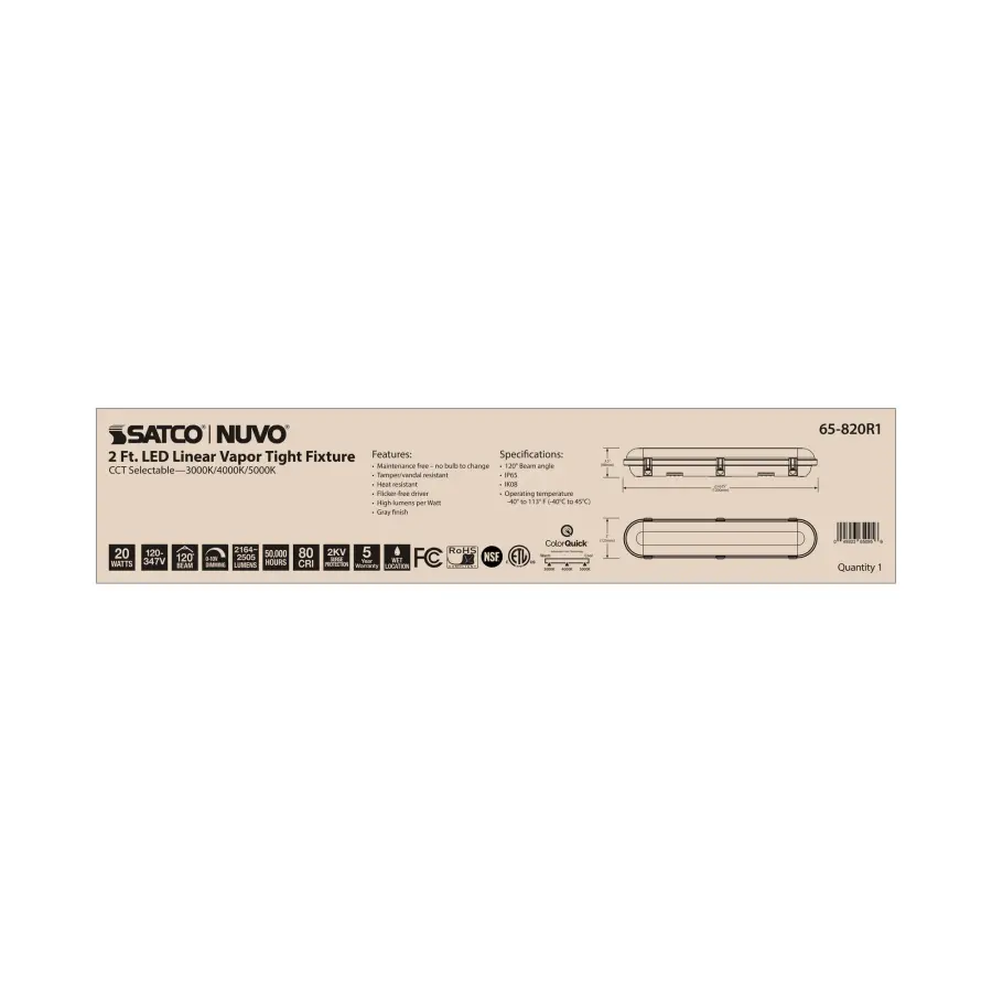 SATCO NUVO 2-Foot Vapor Proof LED Linear Fixture - Image 12