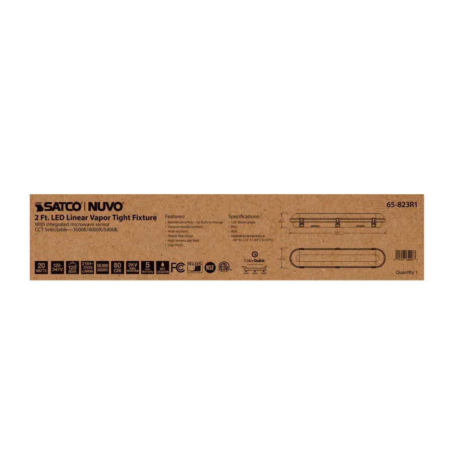 SATCO NUVO 2' Vapor Proof LED Linear Fixture with Microwave Sensor - Image 13