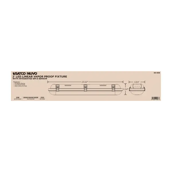2-Foot LED Vapor Proof Fixture with Emergency Battery & Motion Sensor - Image 14