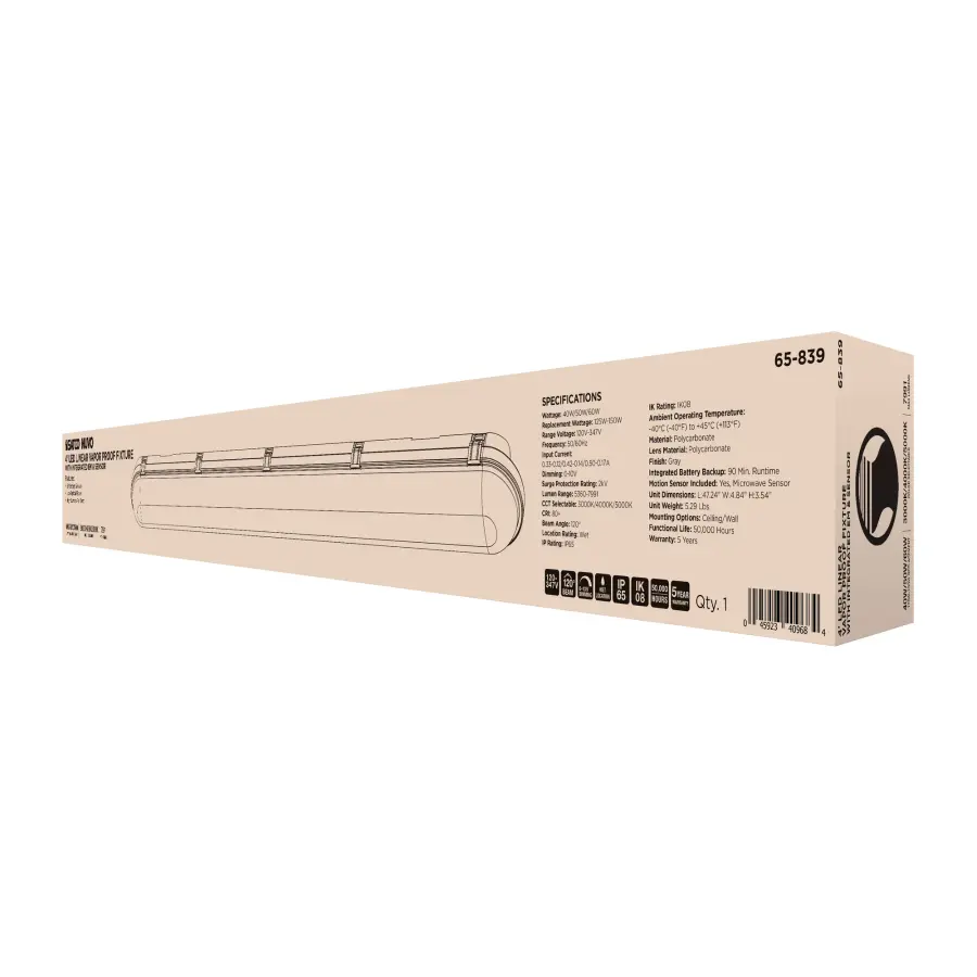 4-Foot LED Vapor Proof Fixture with Emergency Battery & Motion Sensor - Image 17