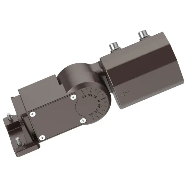 Durable bronze-finished slipfitter mount designed for commercial area lighting installations. Features sensor knockouts for easy integration with motion or photocell sensors, ideal for parking lots and outdoor spaces.