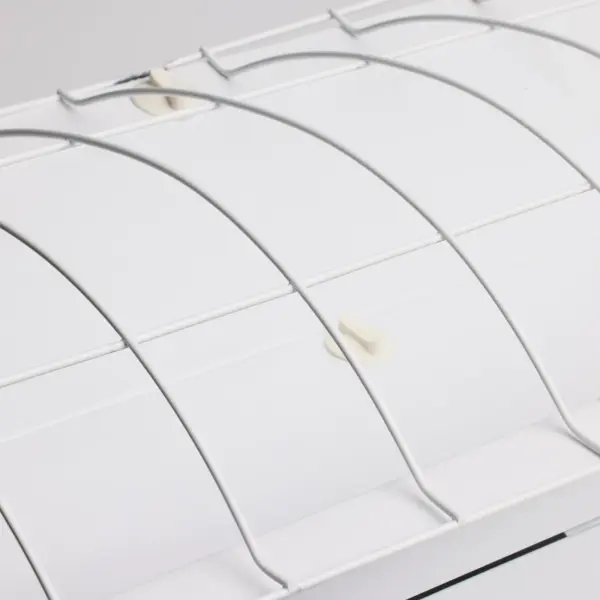 This cambered protective cage provides essential impact protection for 4-foot dual T8 lamp fixtures in high-traffic or industrial environments where fixture damage is a concern. - alternate view