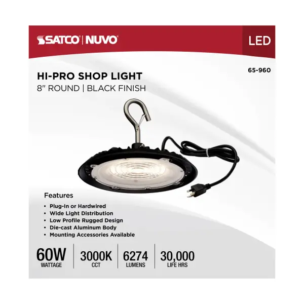 Hi-Pro LED Shop Light - 60W, 8" Diameter, Black - Image 12