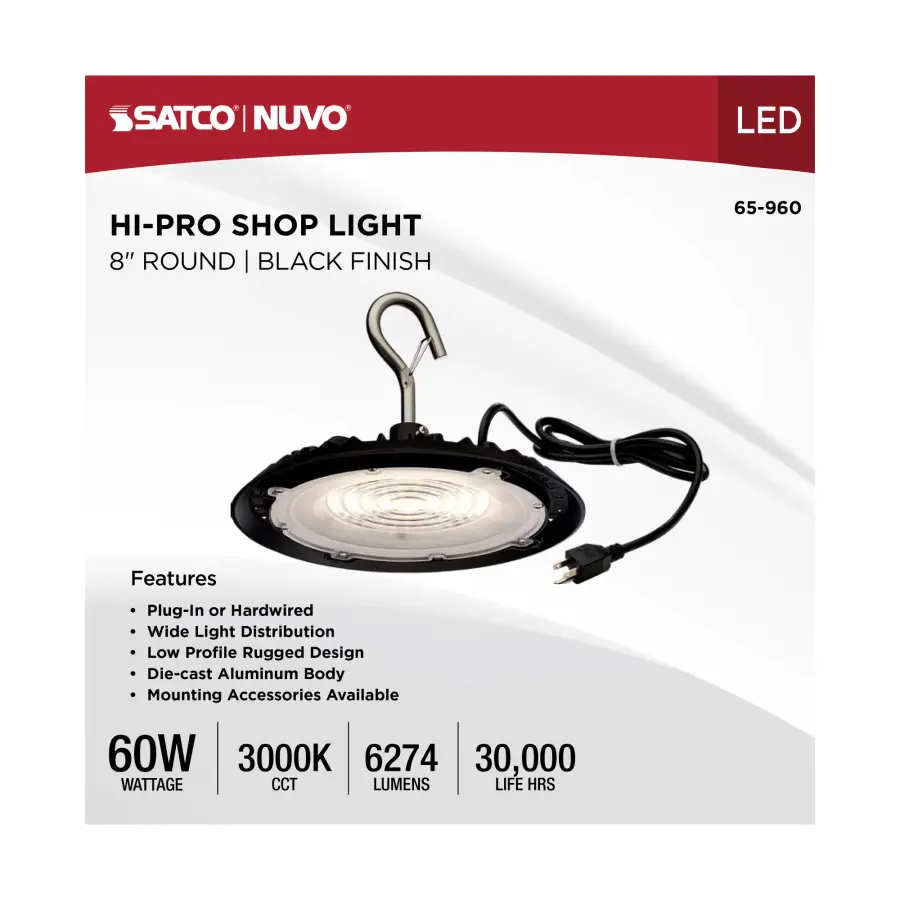 Hi-Pro LED Shop Light - 60W, 8" Diameter, Black - Image 12