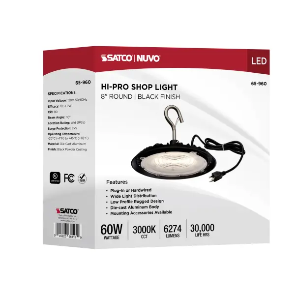 Hi-Pro LED Shop Light - 60W, 8" Diameter, Black - Image 17