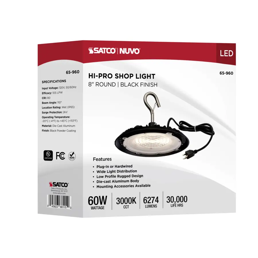 Hi-Pro LED Shop Light - 60W, 8" Diameter, Black - Image 17
