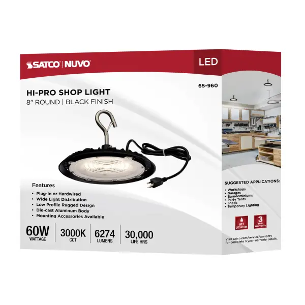 Hi-Pro LED Shop Light - 60W, 8" Diameter, Black - Image 18