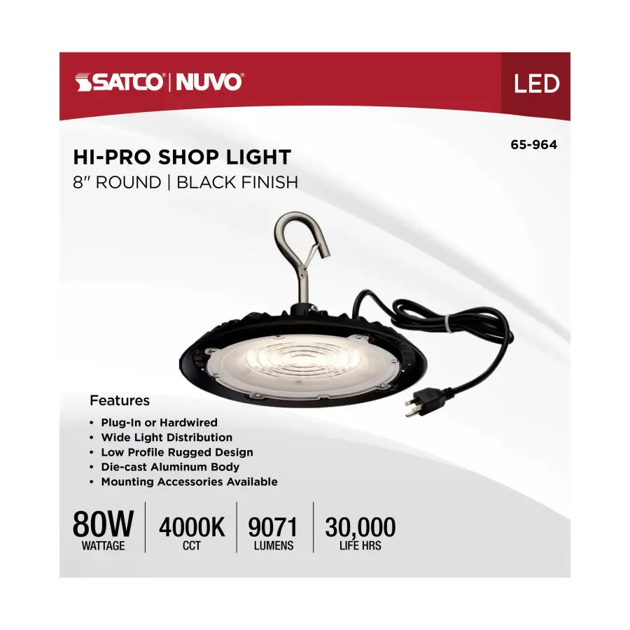 Hi-Pro 80W LED Shop Light - 8" Black - Image 13