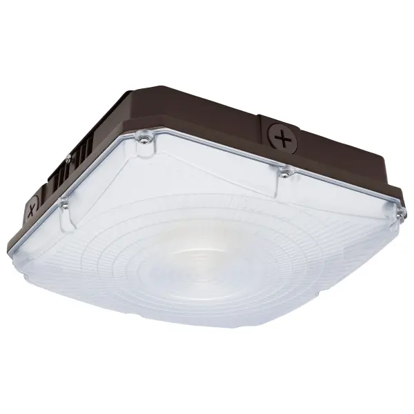 This commercial-grade canopy fixture offers exceptional flexibility with field-selectable wattage (25/30/40W) and color temperature (3K/4K/5K) options. The integrated motion sensor provides energy-efficient operation, while the IP65 rating and IK08 impact-resistant lens ensure durability in harsh outdoor conditions.