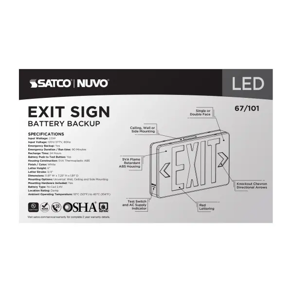 Red LED Exit Sign with 90-Minute Battery Backup - Image 4
