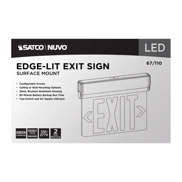 Green LED Edge-Lit Exit Sign with Battery Backup - Image 5