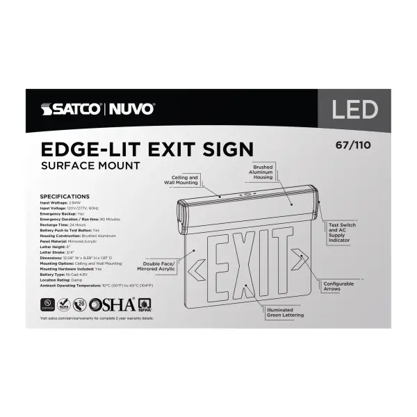 Green LED Edge-Lit Exit Sign with Battery Backup - Image 6