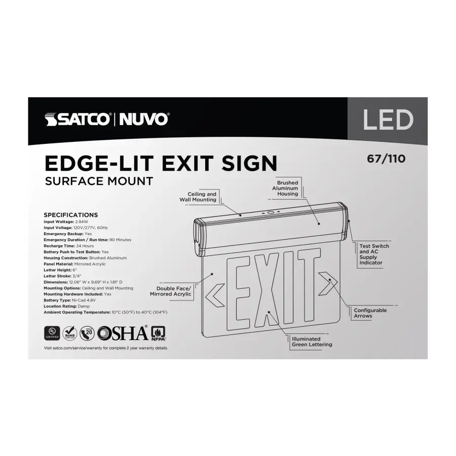 Green LED Edge-Lit Exit Sign with Battery Backup - Image 6