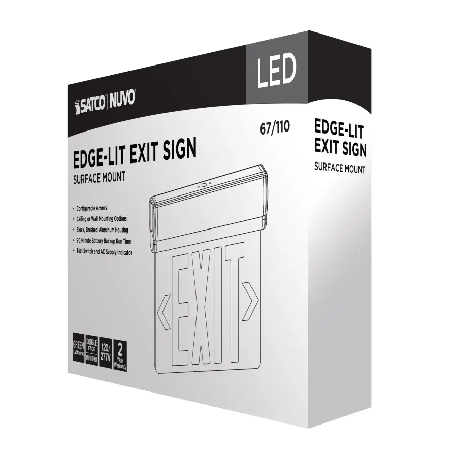 Green LED Edge-Lit Exit Sign with Battery Backup - Image 9