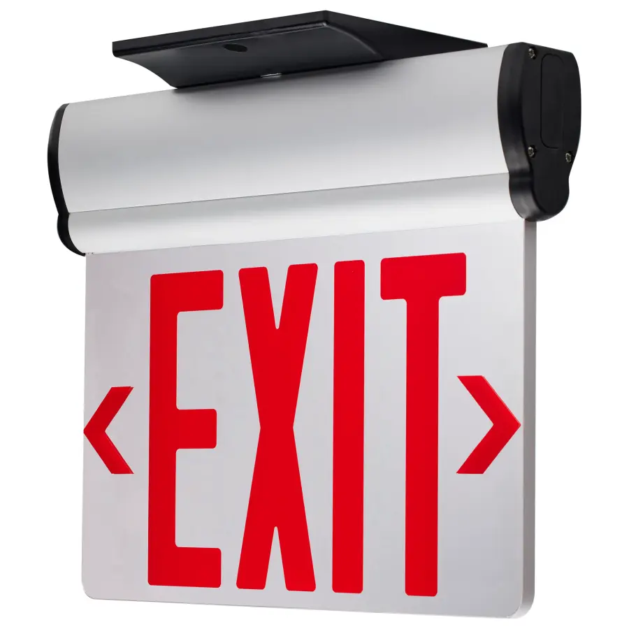 Red Mirror Edge-Lit LED Exit Sign with Battery Backup - Image 1