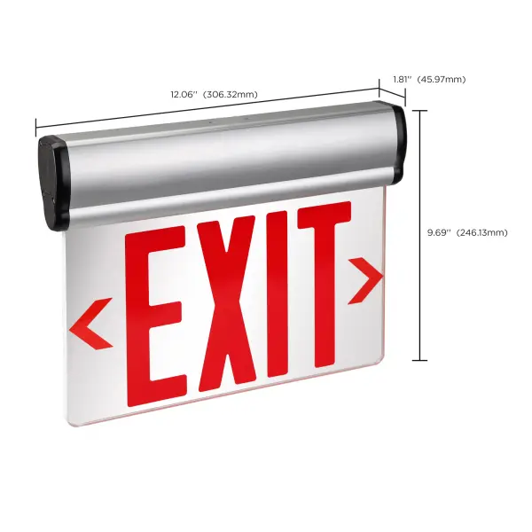 Red Mirror Edge-Lit LED Exit Sign with Battery Backup - Image 11