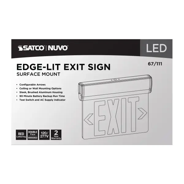 Red Mirror Edge-Lit LED Exit Sign with Battery Backup - Image 5