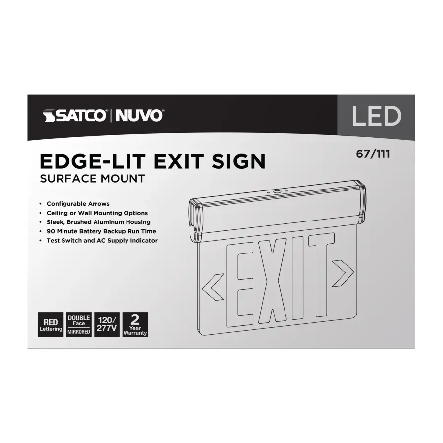 Red Mirror Edge-Lit LED Exit Sign with Battery Backup - Image 5