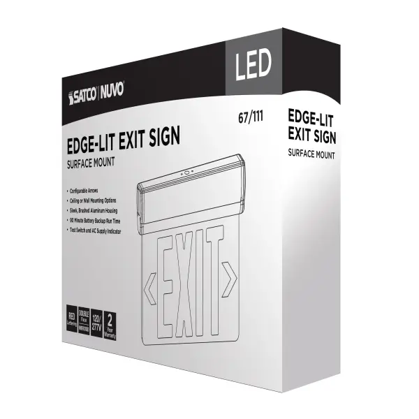 Red Mirror Edge-Lit LED Exit Sign with Battery Backup - Image 9