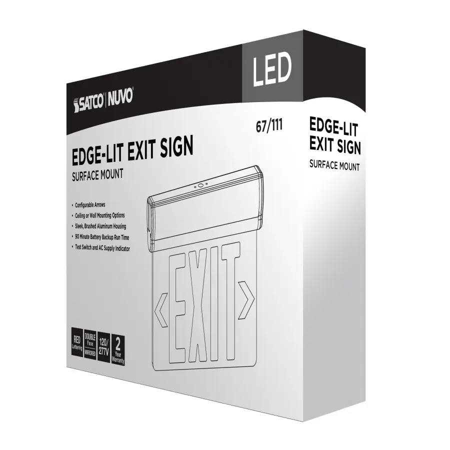 Red Mirror Edge-Lit LED Exit Sign with Battery Backup - Image 9