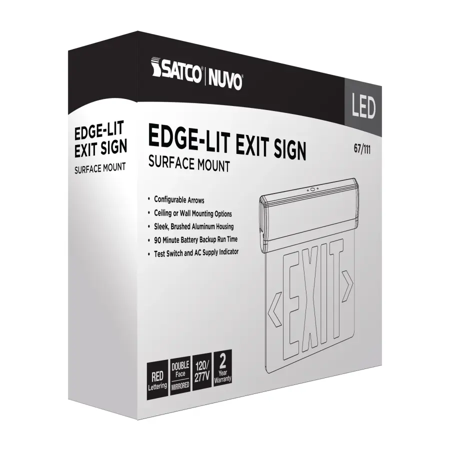 Red Mirror Edge-Lit LED Exit Sign with Battery Backup - Image 10