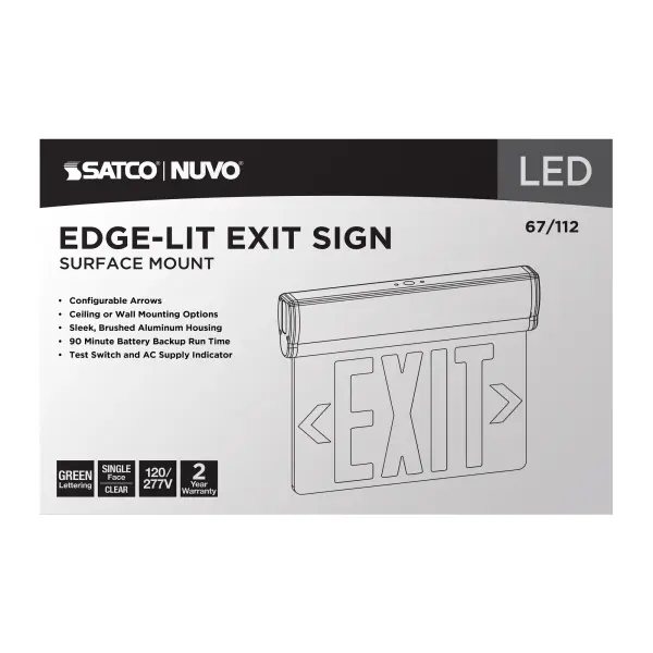 Green LED Edge-Lit Exit Sign with Battery Backup - Image 5