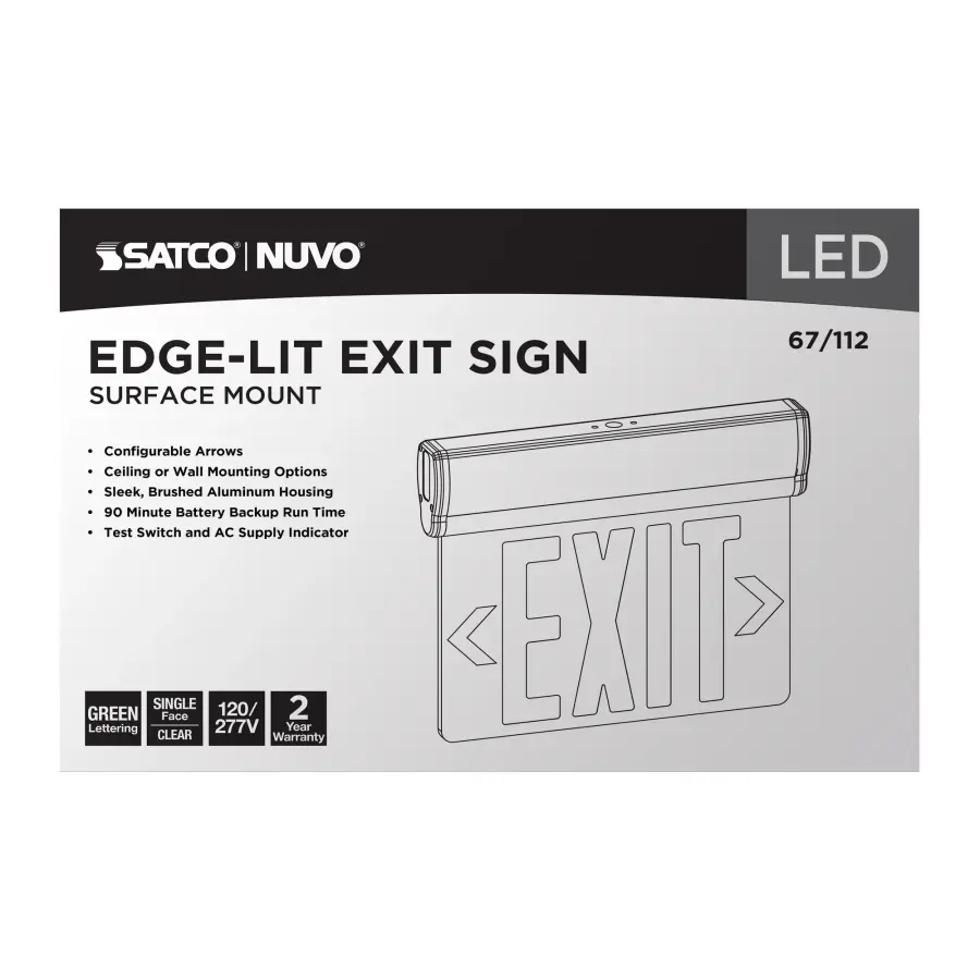 Green LED Edge-Lit Exit Sign with Battery Backup - Image 5