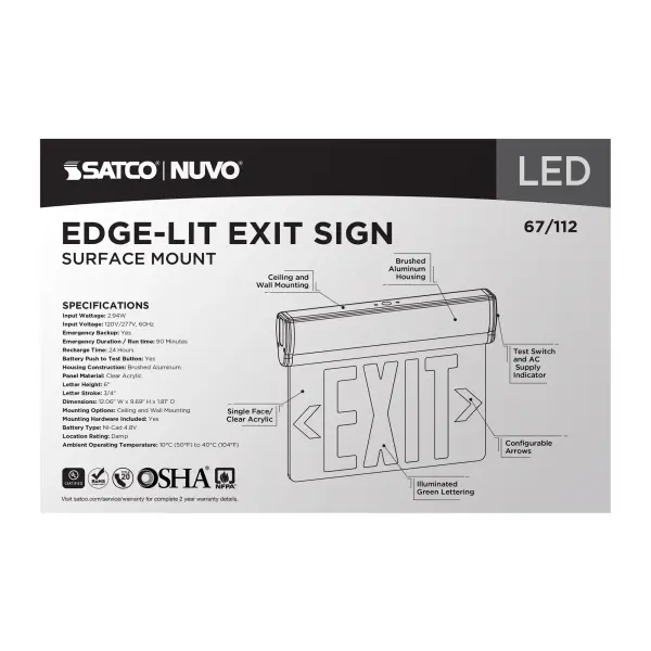 Green LED Edge-Lit Exit Sign with Battery Backup - Image 6