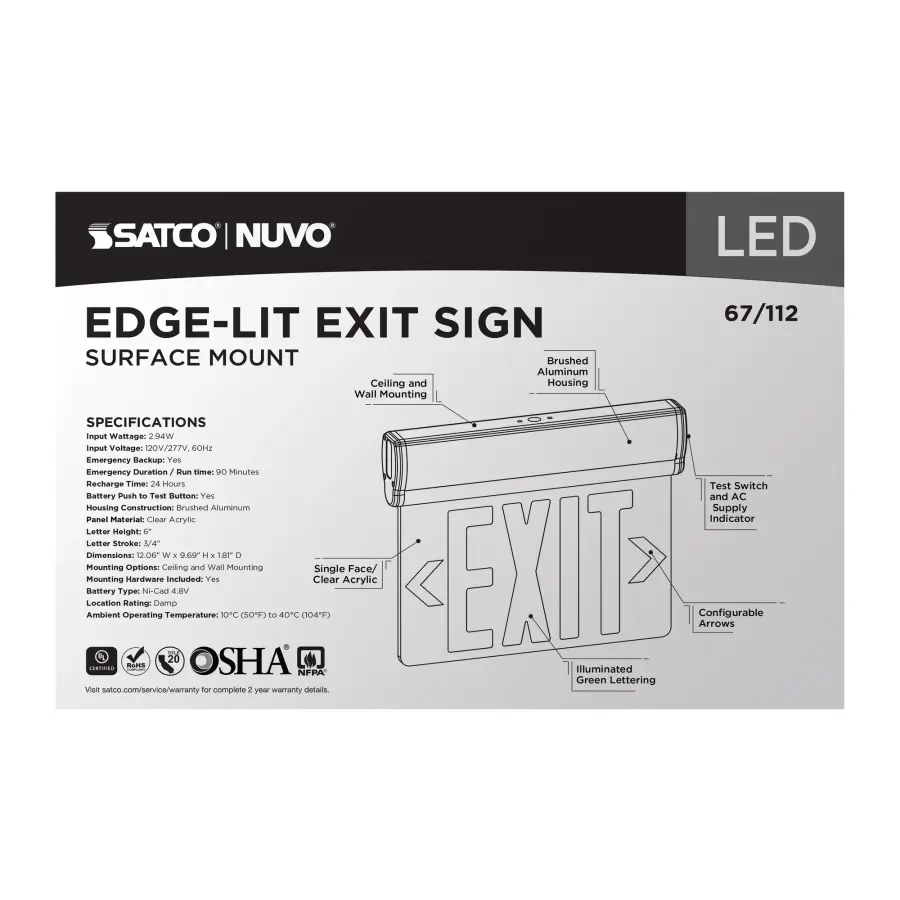 Green LED Edge-Lit Exit Sign with Battery Backup - Image 6