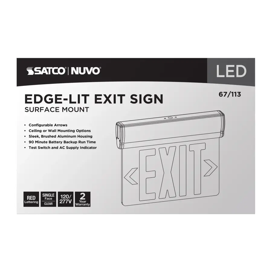 Red LED Edge-Lit Exit Sign with Battery Backup - Image 5