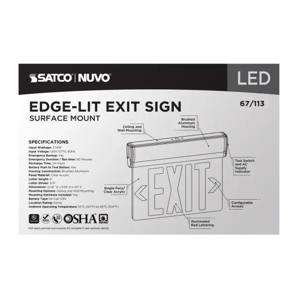 Red LED Edge-Lit Exit Sign with Battery Backup - Image 6
